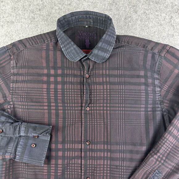 Visconti Limited Edition Shirt Mens M Black Ombre Plaid Signature Series Button* - Picture 2 of 11